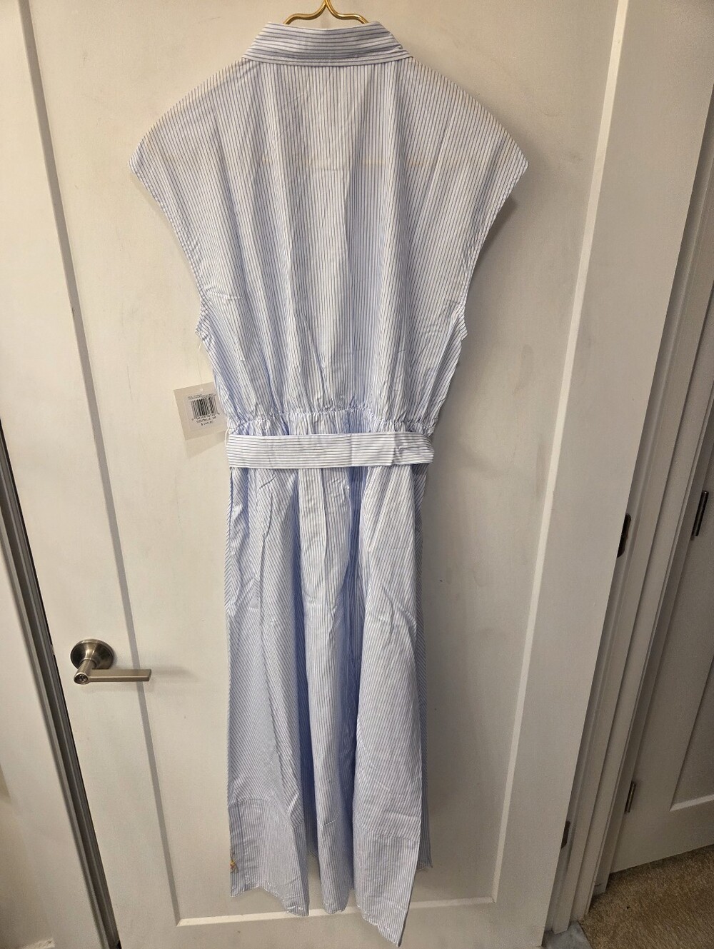 NWT - Ellen Tracy Cotton Blue Pinstripe Embroidered Hem Maxi Shirtdress - L - Picture 10 of 16